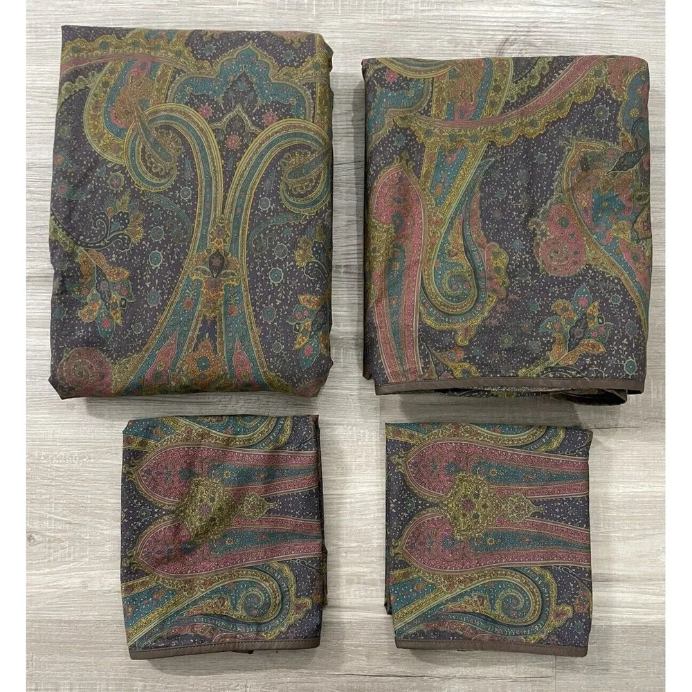 VERY RARE Vintage Ralph Lauren Pomeroy Plum KING‎ Sheet 4Pc Set w/Pillowcases
